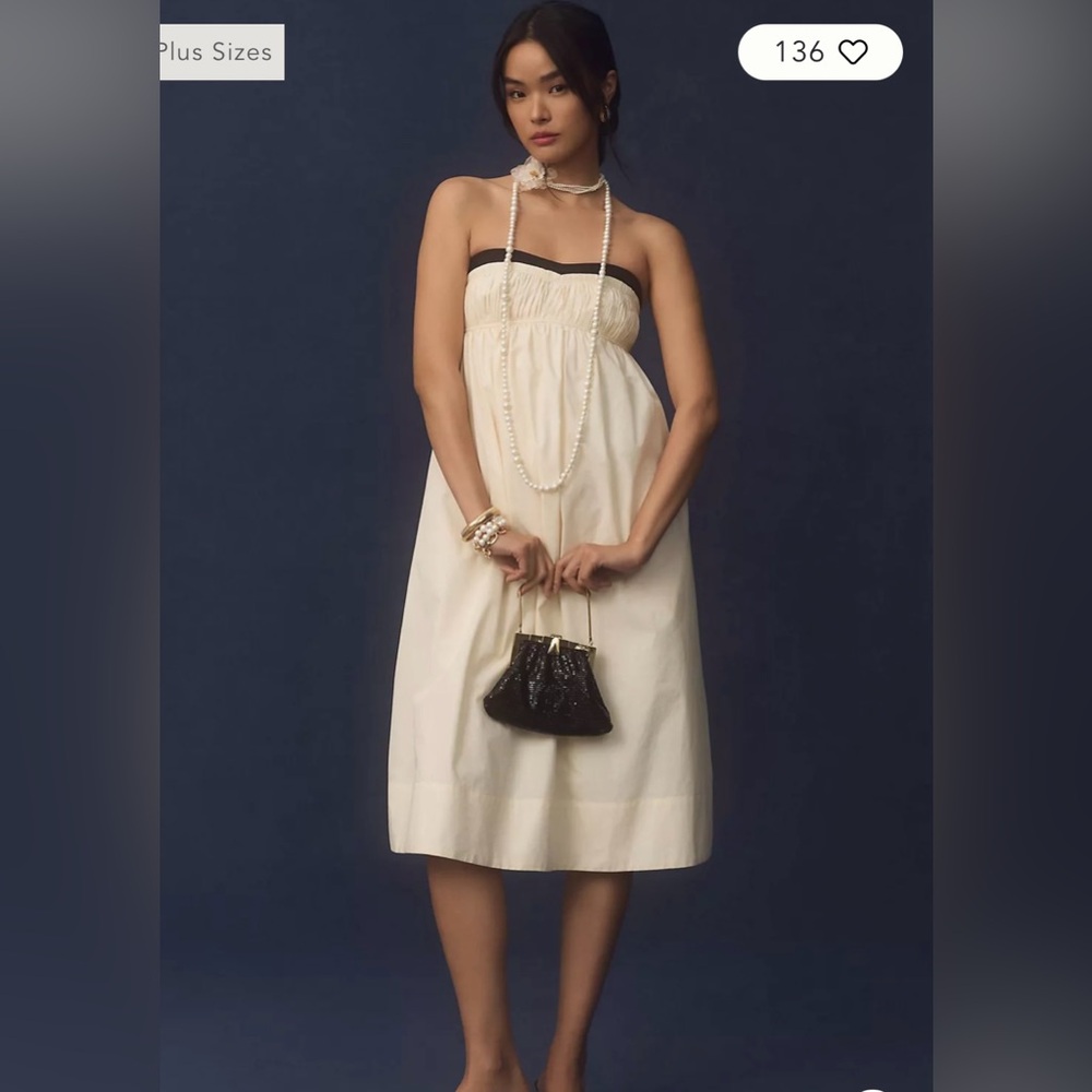 NWT Anthropologie Maeve Strapless Pintuck Open-Back Dress w/detachable straps M